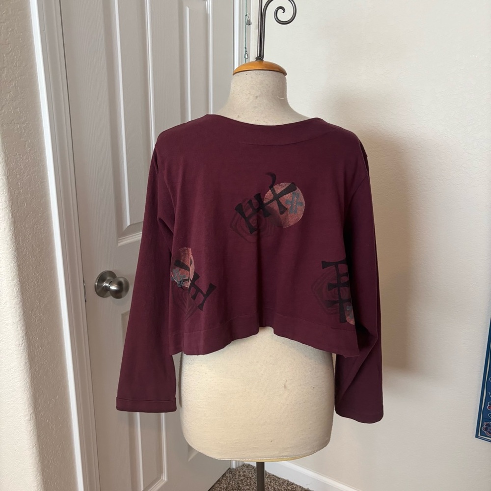 Blue Fish Maroon Graphic Crop Top